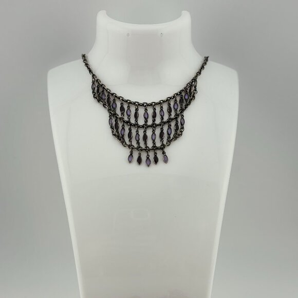 Purple & Dark Metal Choker Style Necklace - Picture 1 of 3